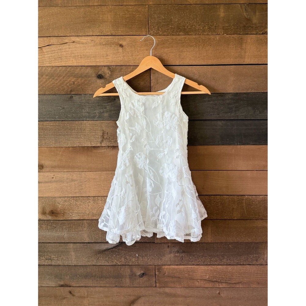 Girls White Embroidered Mesh Flower Girl Dress Fairycore Cottagecore Party